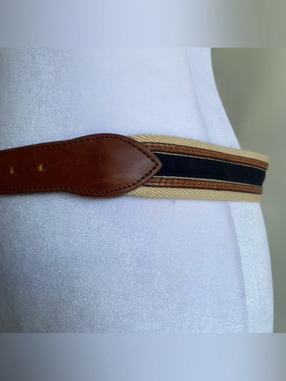 Bogner vintage canvas striped leather buckle belt preppy 80s casual coastal S